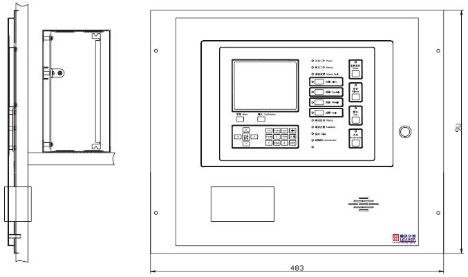 JB-QB-ES128F可燃?xì)怏w報警控制器外形與結(jié)構(gòu)尺寸圖